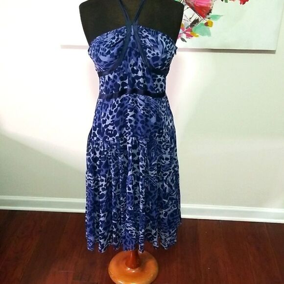 BCBG Blue Animal Print  Halter Back Dress size  Small - Picture 2 of 11